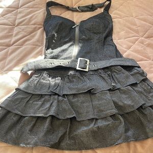 Super cute soft denim mini halter dress. Size small